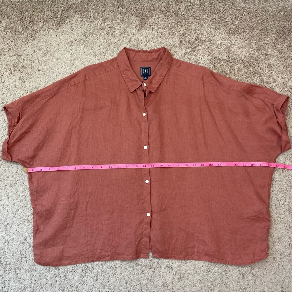 Gap Short Sleeve Dolman Linen Shirt Women’s Collared Boxy Button Front Top in XL - Picture 10 of 15